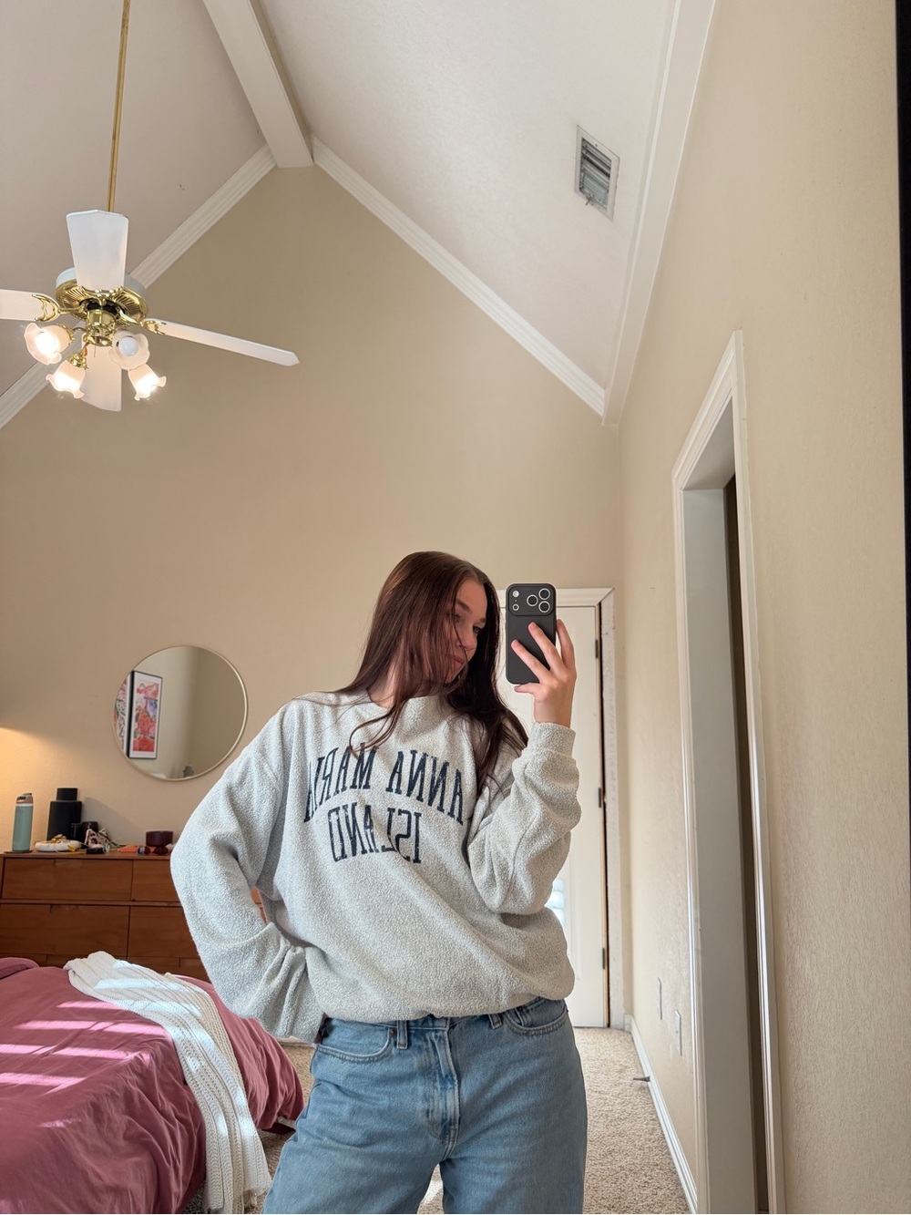 MV Sport Gray Crewneck Pullover with Navy Lettering